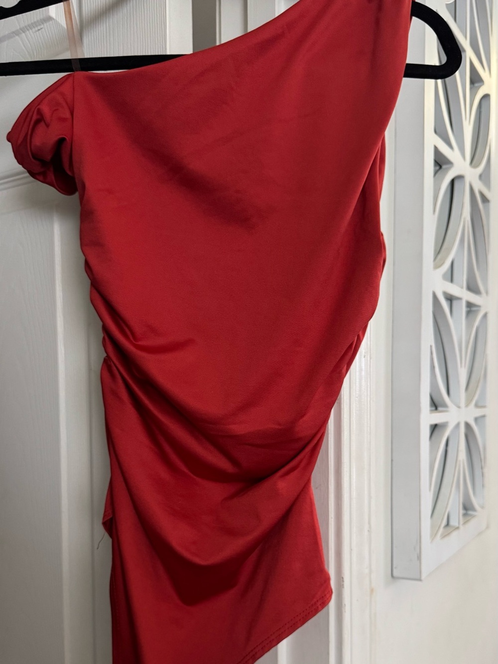 Red One-Shoulder Ruched Women’s body suit
